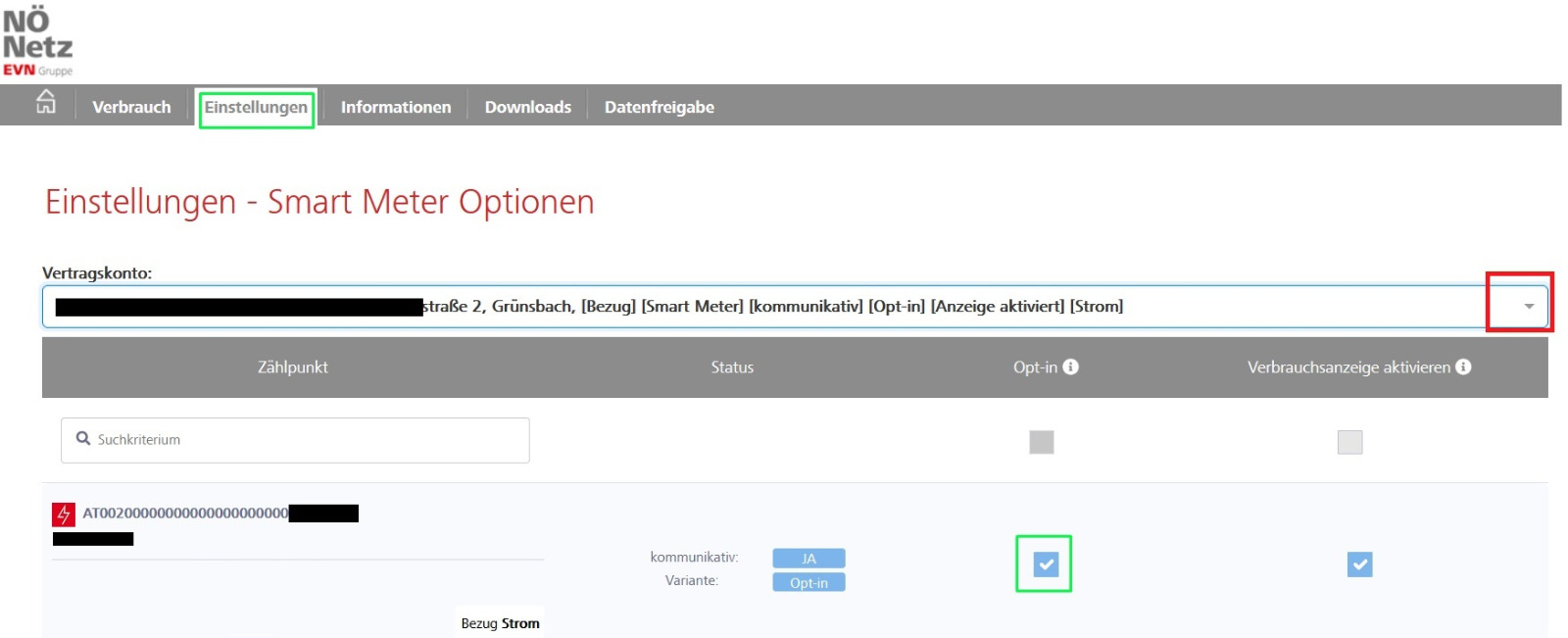 EVN Opt-In Einrichtung